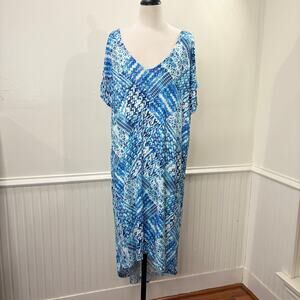 Swimsuits for All 14/16 Swim Cover Up Dress Blue Criss Cross Midi Beach Summer